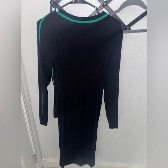 Anthropologie Daily Practice XL Ribbed Sweater Dress Black Green Stripe Midi - Picture 8 of 8